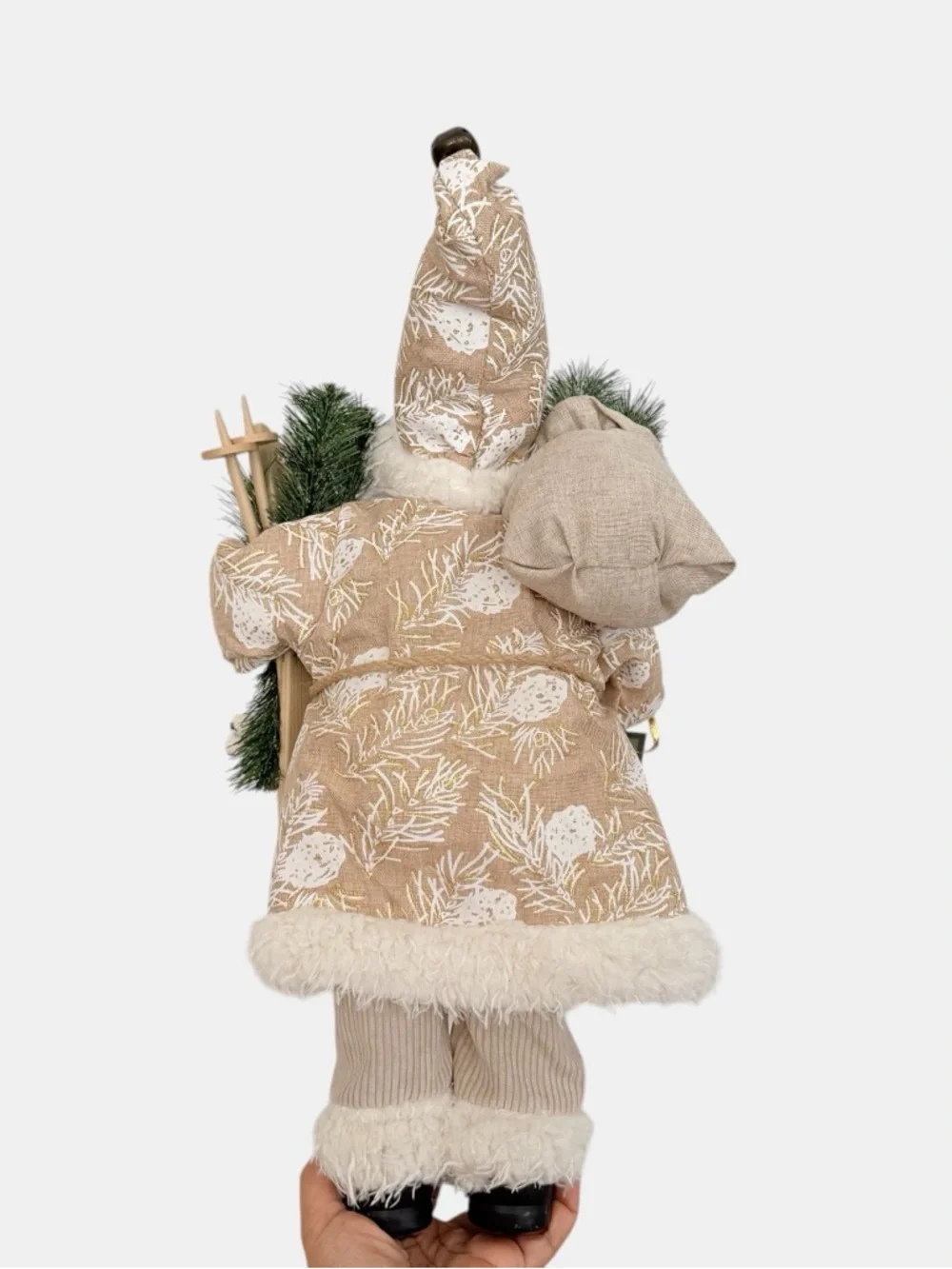 Balsam & Fir Skis and Sticks Beige Santa Holiday Figurine Cozy Cream & Tan